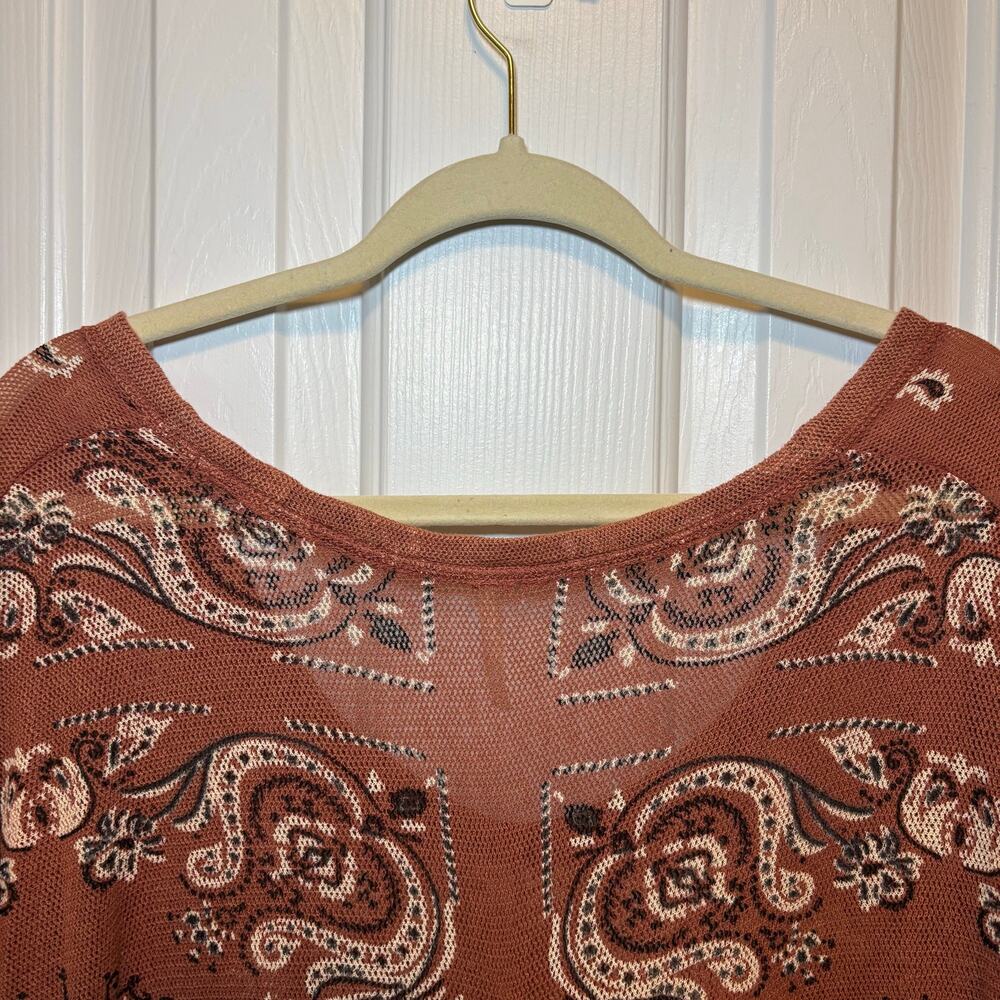 Free People Top Womens Small Paisley Knit Oversized Boho Festival Terracotta - Picture 12 of 16